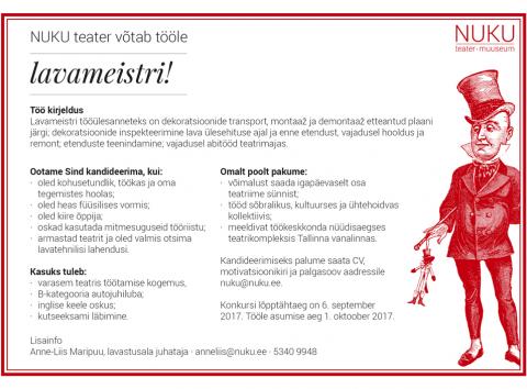 NUKU teater võtab tööle lavameistri